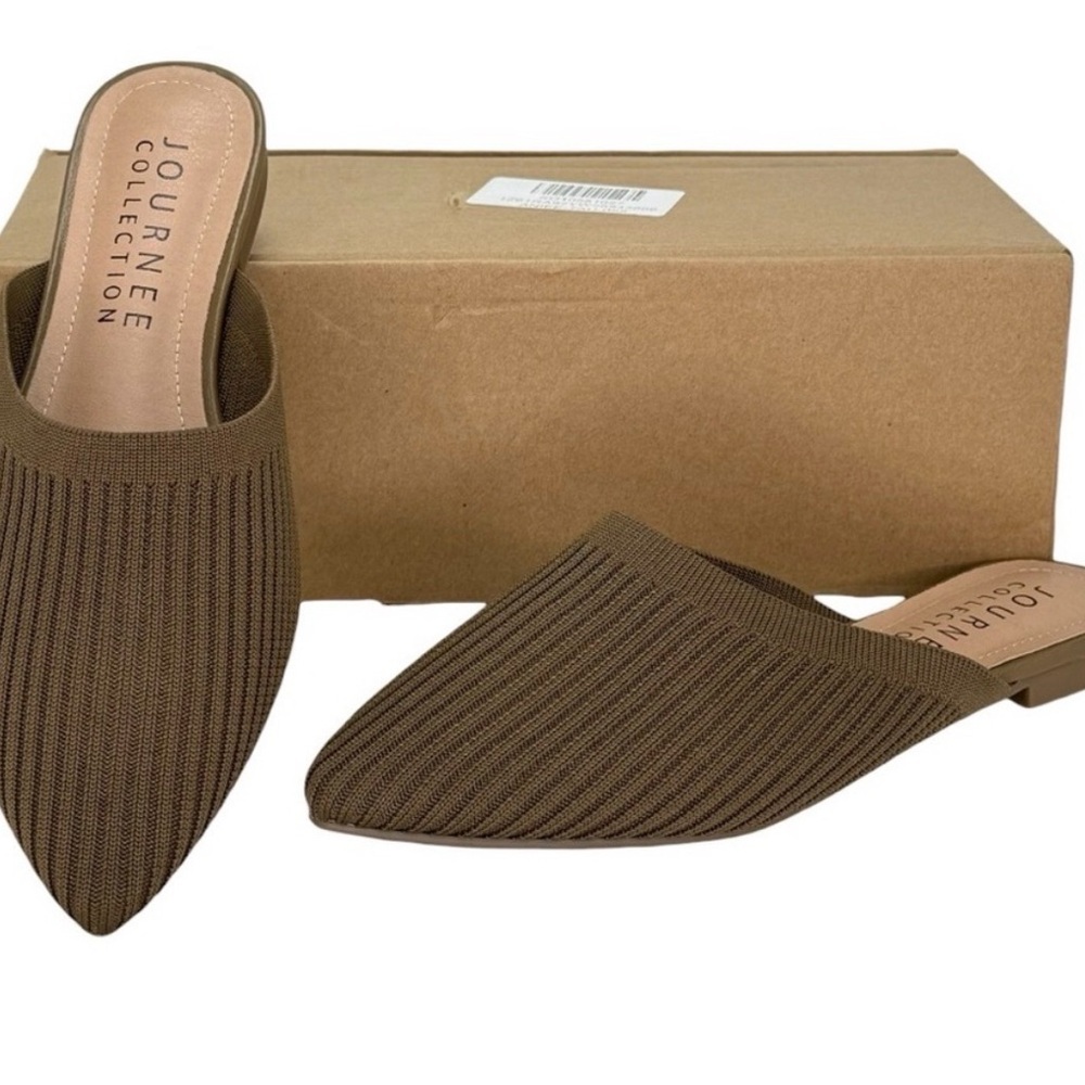 Journee Collection Women's Aniee Dark Taupe Knit Pointed Toe Slip-On Mules